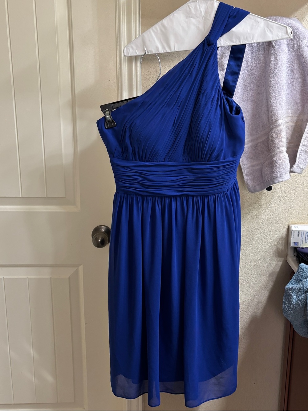 Donna Morgan One-Shoulder Cobalt Blue Cocktail Dress size 8 EUC